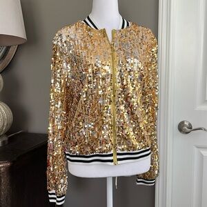 Sequin party full zip bomber jacket